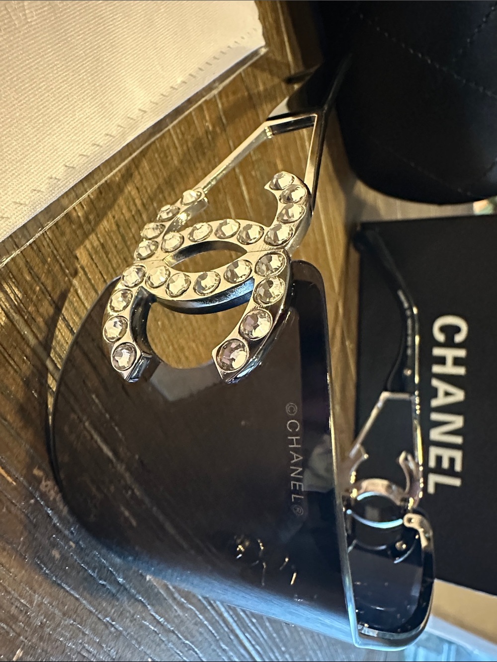 CHANEL Black Crystal CC Shield Visor Sunglasses - Picture 4 of 8